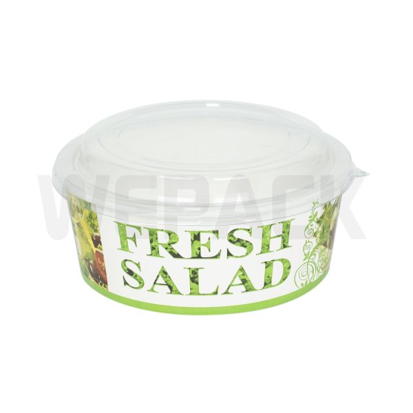 Bol Salata din Carton Imprimat/Kraft + Capac